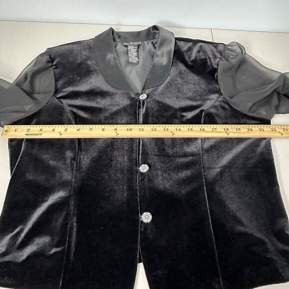 Vtg Bay Studio Velvet Jacket Petite XL Sheer Sleeve Rhinestone Button Evening - Picture 9 of 11